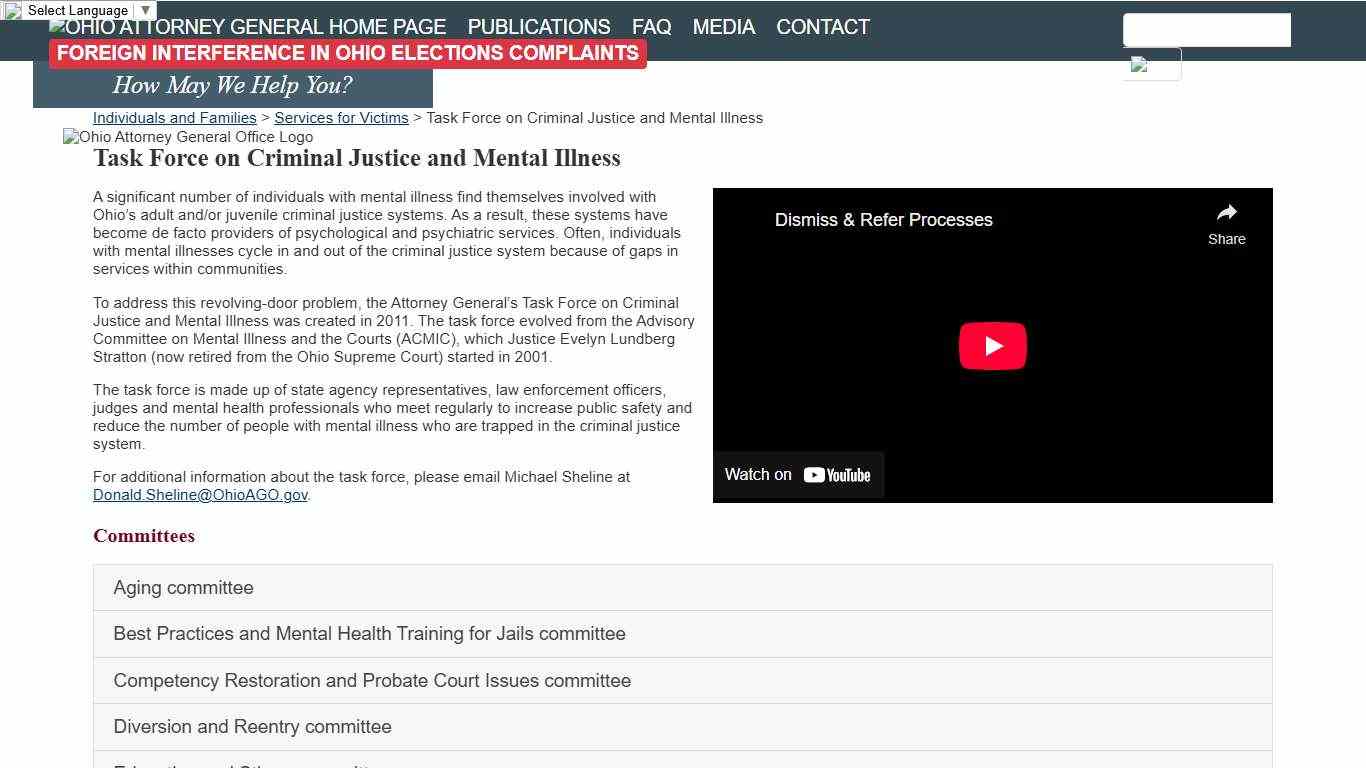 Task Force on Criminal Justice and Mental Illness - Ohio Attorney General Dave Yost