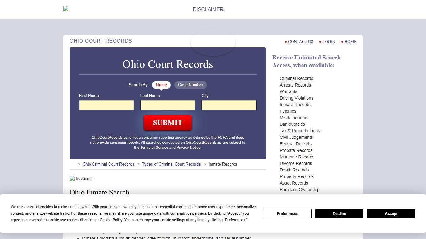 Ohio Inmate Search OhioCourtRecords.us